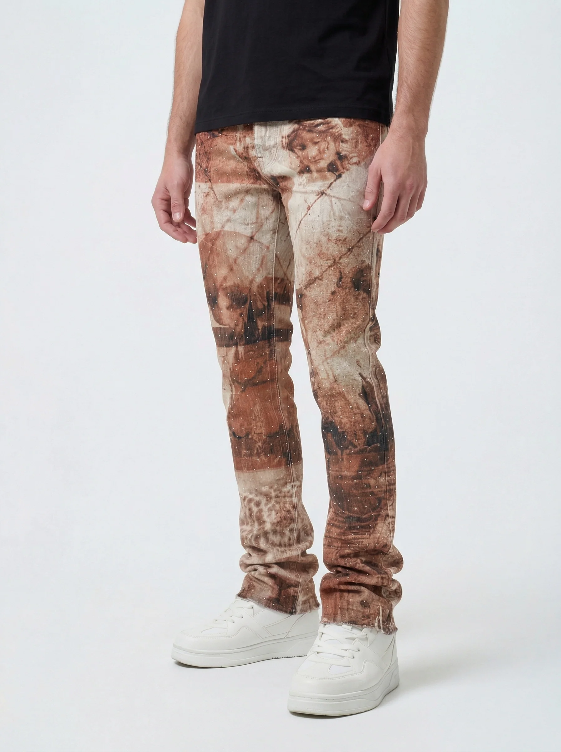 Waimea Men's Stacked Fit Jean With Distressed Graphic Print & Rhinestone Embellishments - Image 4
